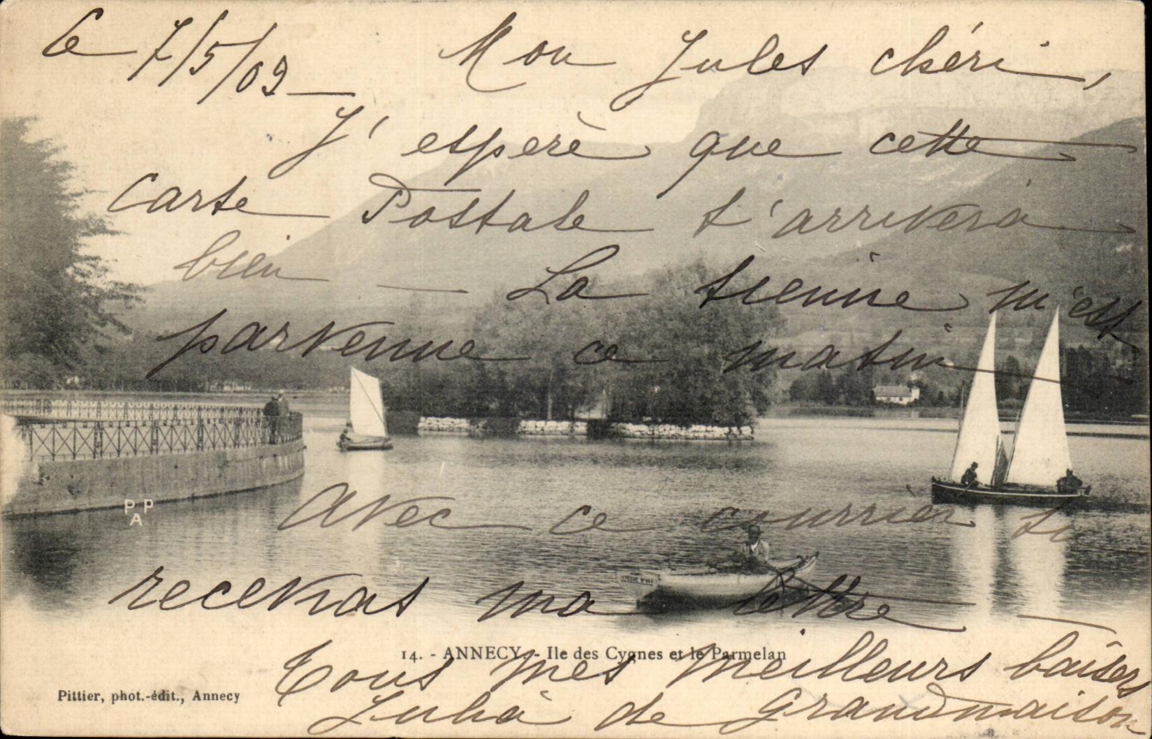 Annecy — Ile des Cygnes et le Parmelan — Pittier, phot.-édit., Annecy, n°14