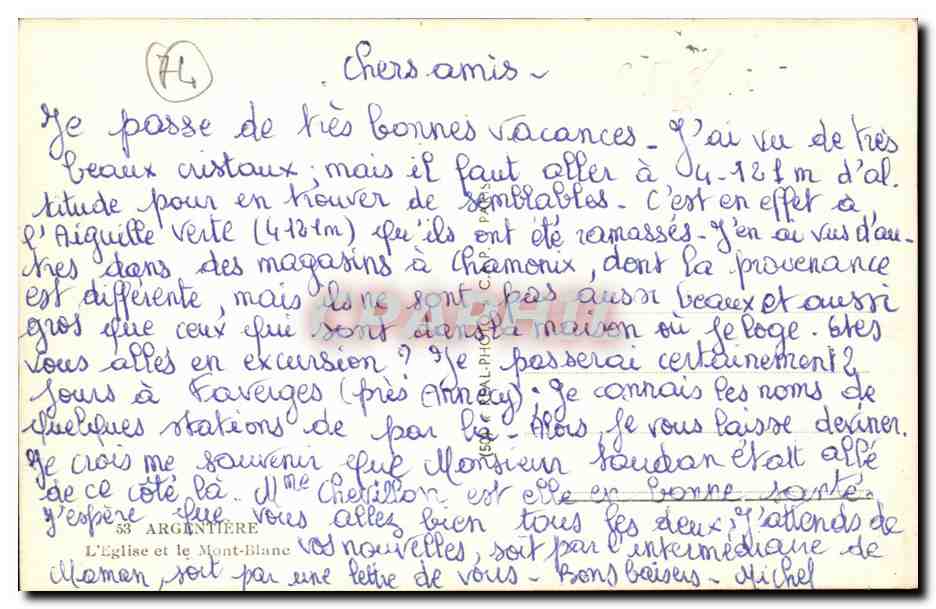 Argentiere CPA L'eglise et le Mont Blanc — Rückseite