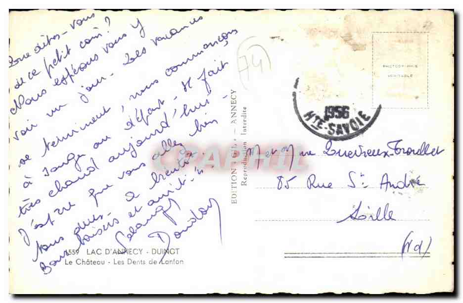 Annecy CPA Duingt Le chateau Les dents de Lanton — Verso