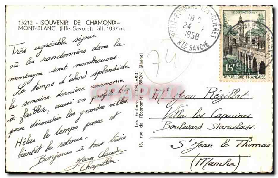 CPM Chamonix Mpont Blanc — Verso