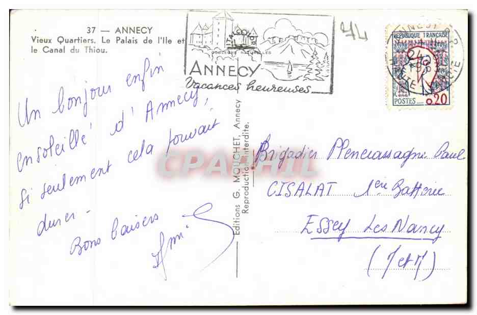Annecy — Vieux Quartiers, Le Palais de l'Île et le Canal du Thiou — Éditions G. Mouchet — Verso