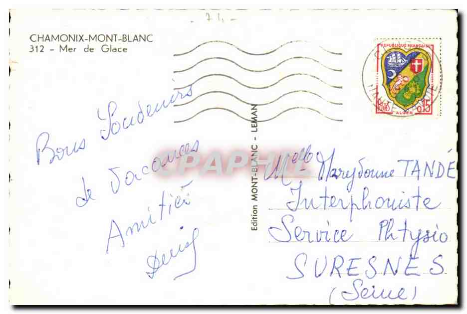 CPA SAvoie Chamonix Mont Blanc Mer de glace — Verso