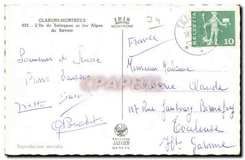 L'île de Salagnon et les Alpes de Savoie — Éditions Jaeger Genève, n° 822 — Reverso