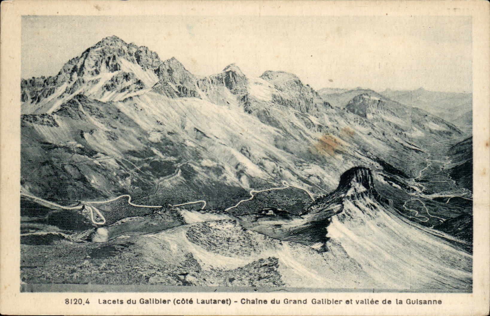 Lacets du Galibier (côté Lautaret) — Chaîne du Grand Galibier et vallée de la Guisanne — A. Hourtier, 5, Rue Canisieu - Grenoble
