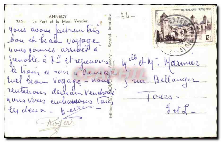 Anney - Le Port et le Mont Veyrier — Éditions Rogers, n° 760 — Rückseite