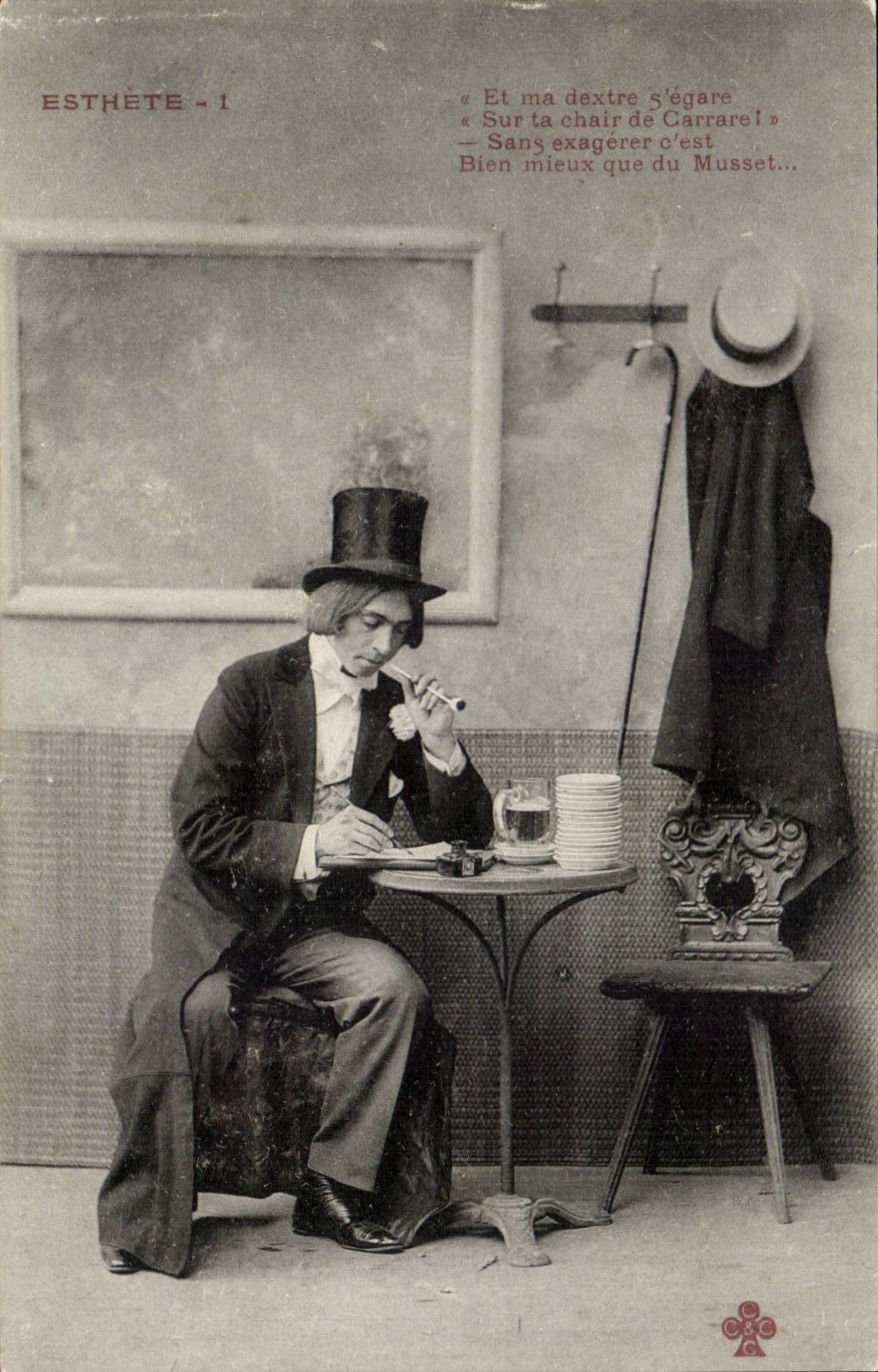 Homme en haut-de-forme écrivant — citation de Musset — éditeur ESTHETE - 1