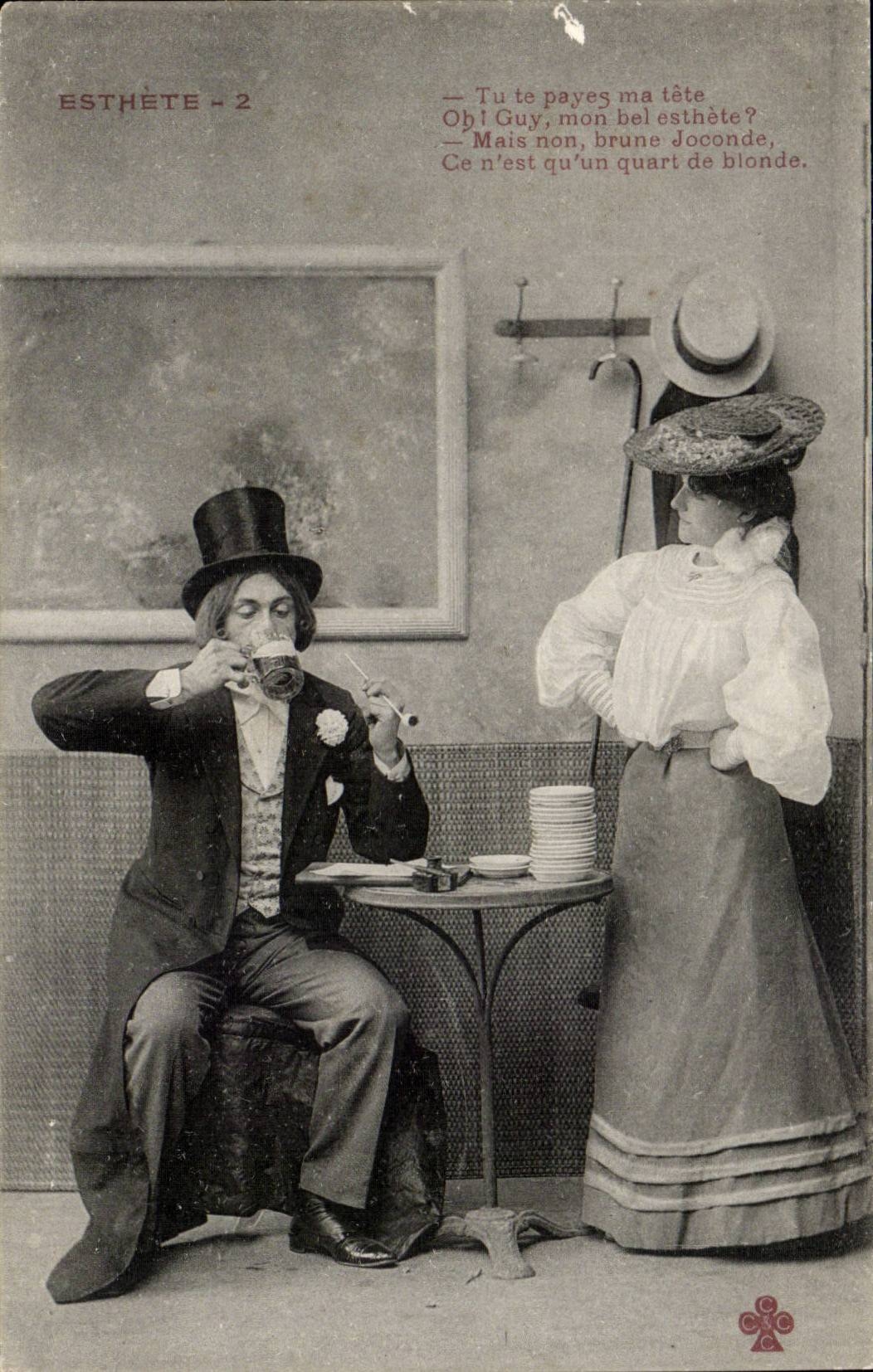 Scène de café — homme en haut-de-forme et femme en chapeau — série ESTHÈTE - 2
