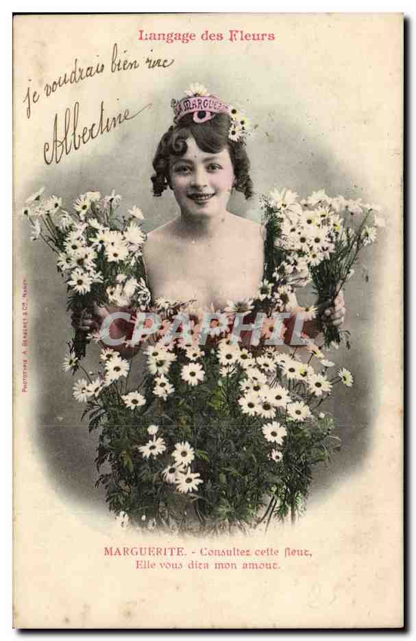 Donna in abito di fiori — Il Linguaggio dei Fiori — Fototipia A. Marguerite & Cie, Nancy