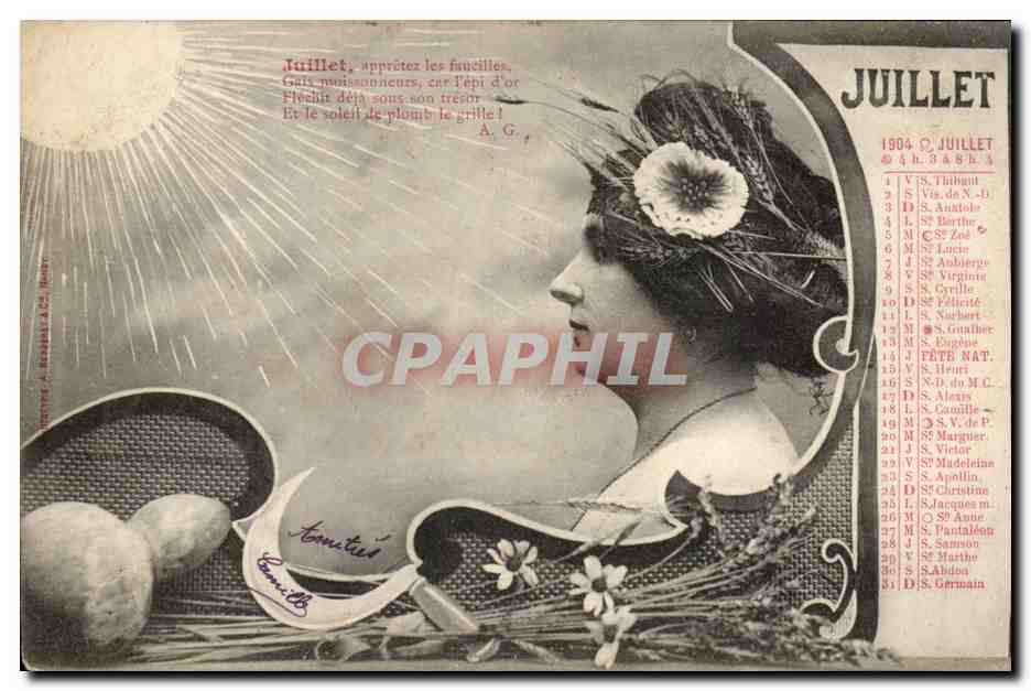 Juillet — calendrier 1904 — éditeur Hébert & Cie, Nancy