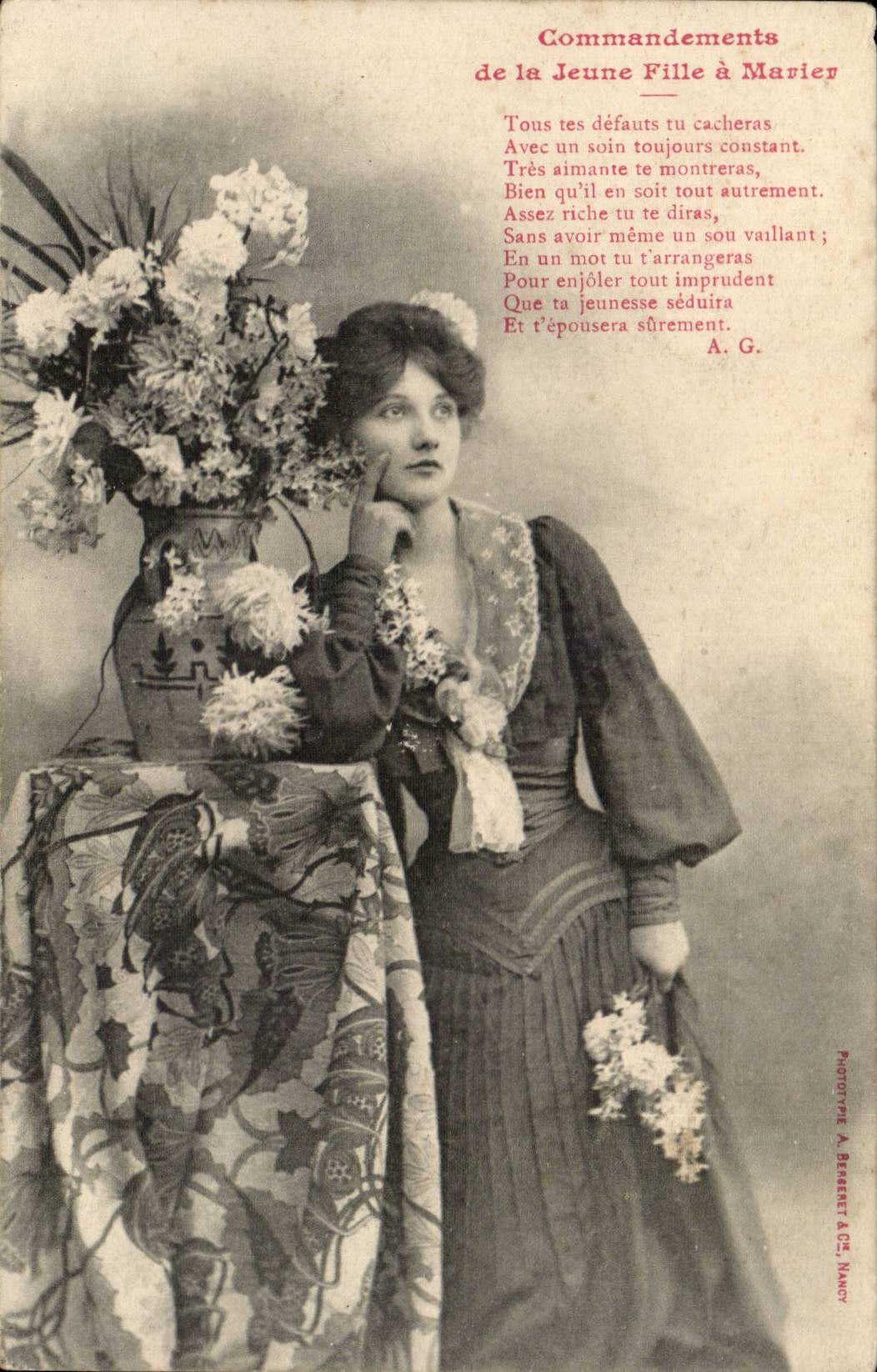 Giovane donna da sposare — Comandamenti — Fotografia A. Bearenet & Cie, Nancy
