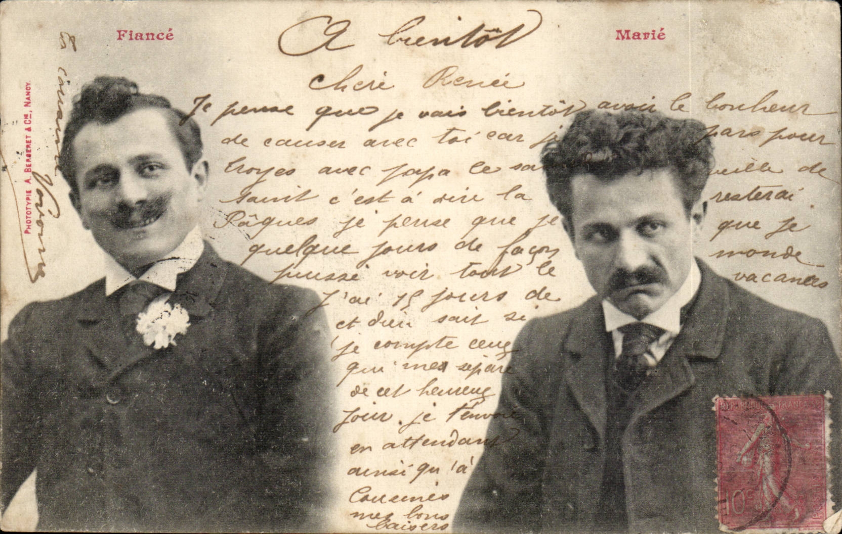 Deux hommes — Flancé et Marié — Phototype A. Belaurent & Cie, Nancy