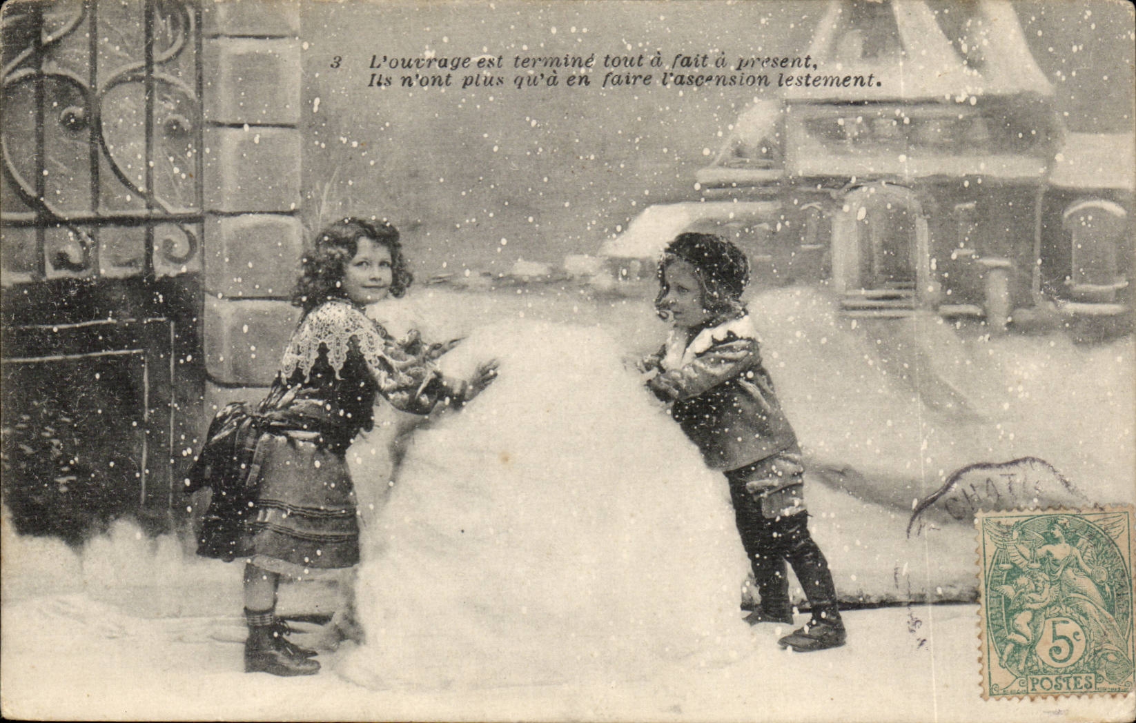 CPA Fantaisie Enfants et bonhomme de neige
