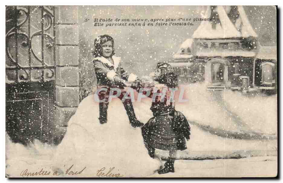 CPA Fantaisie Enfants et bonhomme de neige