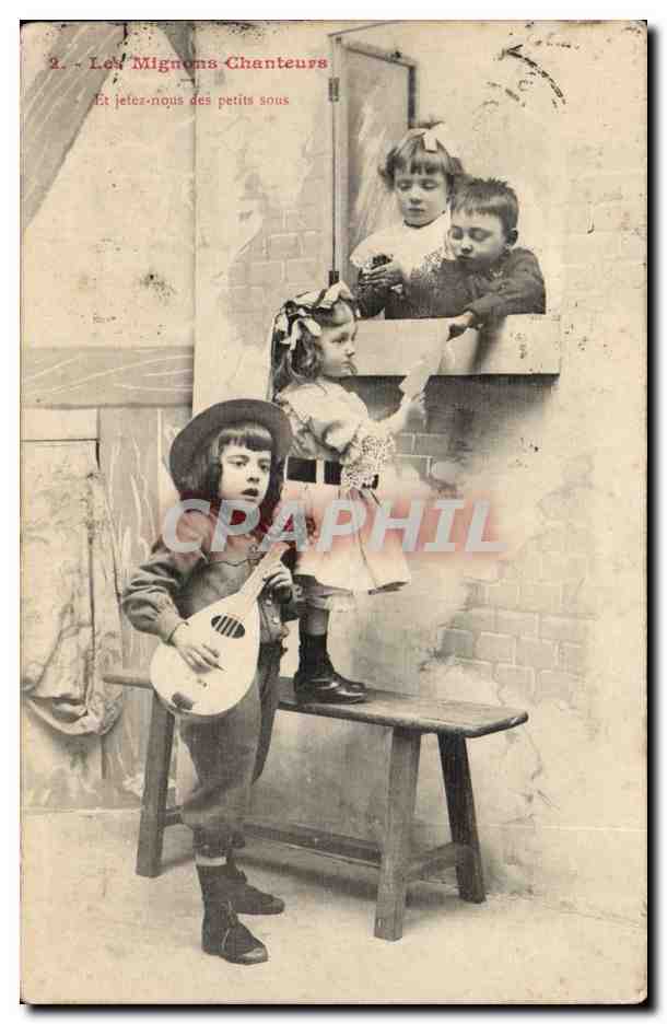 Les Mignons Chanteurs — scène de rue avec enfant à la mandoline — éditeur non visible