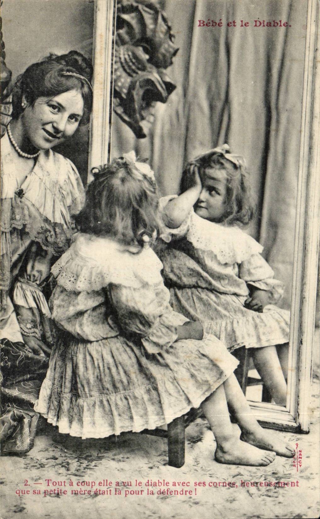 CPA Fantaisie Bebe et le diable (devil)