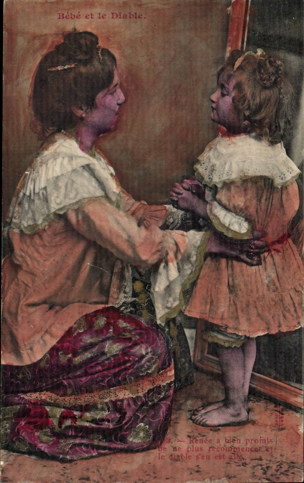 CPA Fantaisie Bebe et le diable (devil)