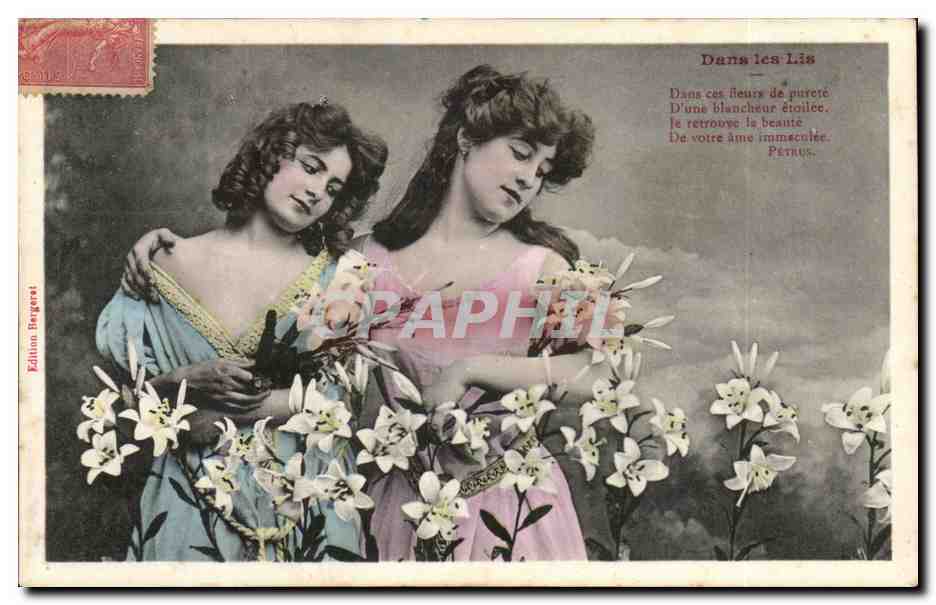 Deux jeunes femmes parmi des lys — Édition Bergéret