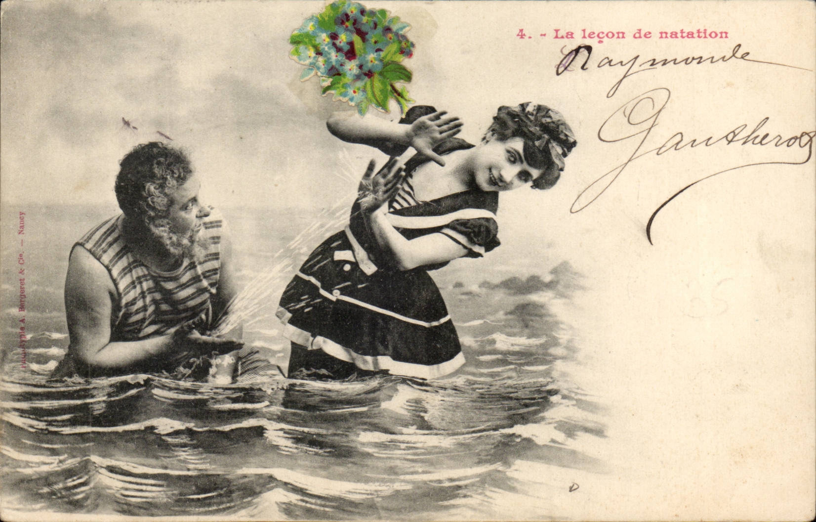 CPA La lecon de natation (folklore)