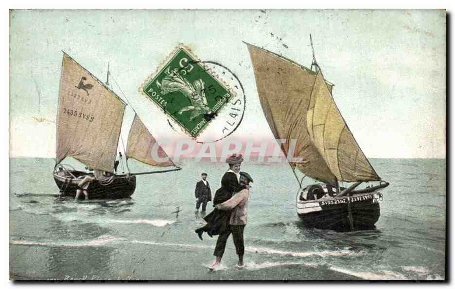 Plage de Berck — Scène de plage avec voiliers — LEONS, Photo-Éditeur, Berck-Plage