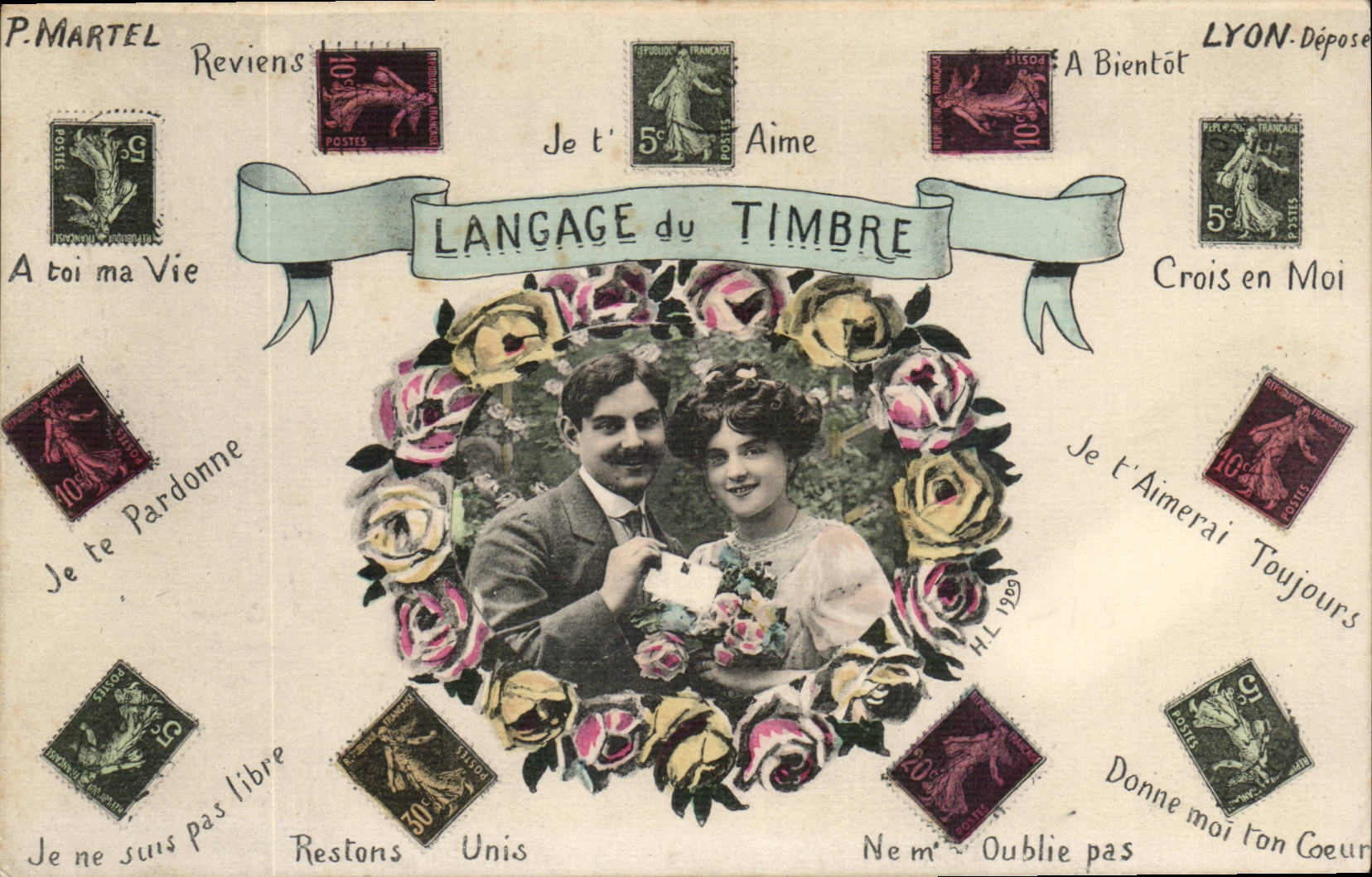 CPA Fantaisie Femme Langage du timbre Semeuse