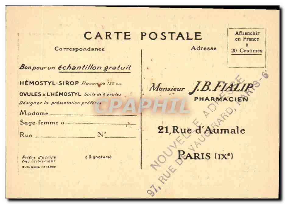 CPA Hemostyl du docteur Roussel Institut de Serotherapie Hemopoietique La saignee des chevaux donneurs de serum — Rückseite