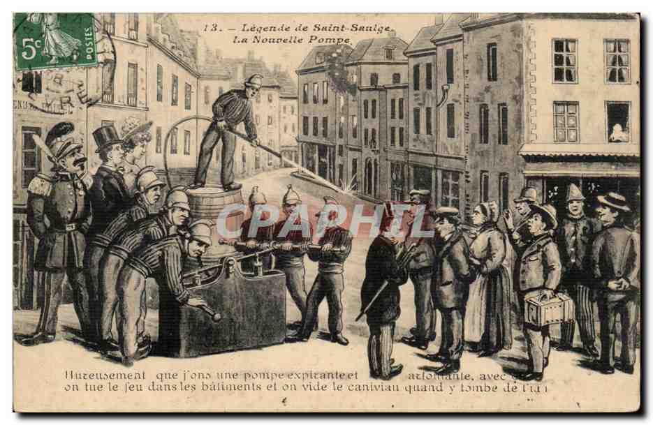 CPA La legende de Saint Saulge La nouvelle pompe (pompiers fireman firemen fire feu)
