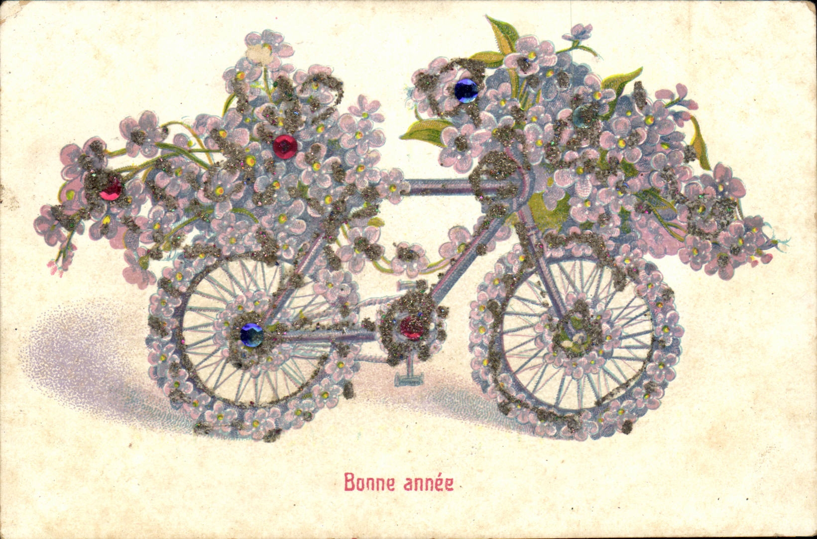 Bicyclette décorée de fleurs — Bonne année — CPAPHIL