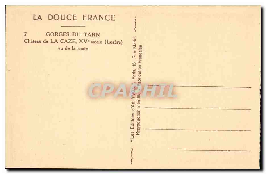 Château de LA CAZE — Gorges du Tarn — XVe siècle (Lozère) — Les Éditions d'Art Yvonn — Reverso