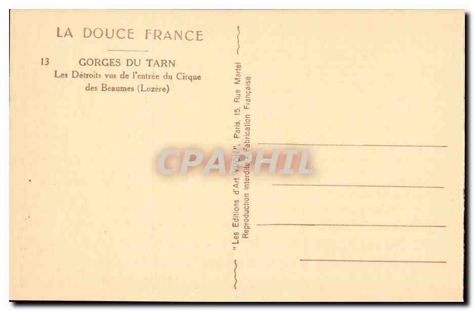 Les Gorges du Tarn - Les Detroits vu de l'Entree du Cirque de Beaumes - CPA  — Rückseite
