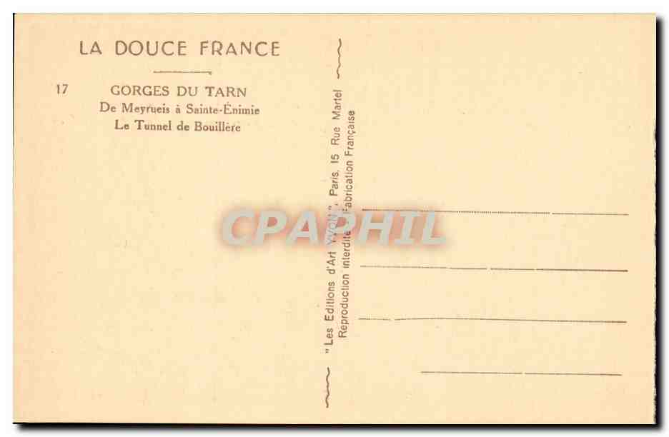 Tarn-Schluchten — Von De Meyrueis nach Sainte-Énimie — Der Bouillière-Tunnel — Éditions d'Art Welli, Paris — Rückseite