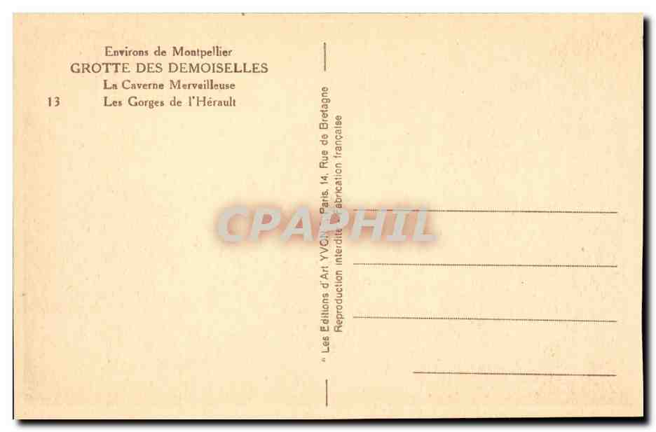 The Gorges of the Hérault — The Marvelous Cave — Éditions d'Art YVCN, Paris — Back