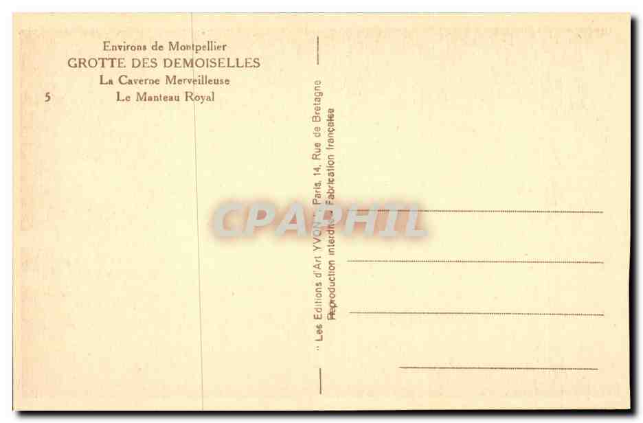Grotte des Demoiselles — La Caverne Merveilleuse — Le Manteau Royal — Éditions d'Art Yvonne, Paris — Rückseite
