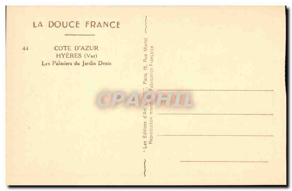 Les Palmiers du Jardin Denis — Côte d'Azur (Hyères) — Éditions d'Art Yvon — Reverso