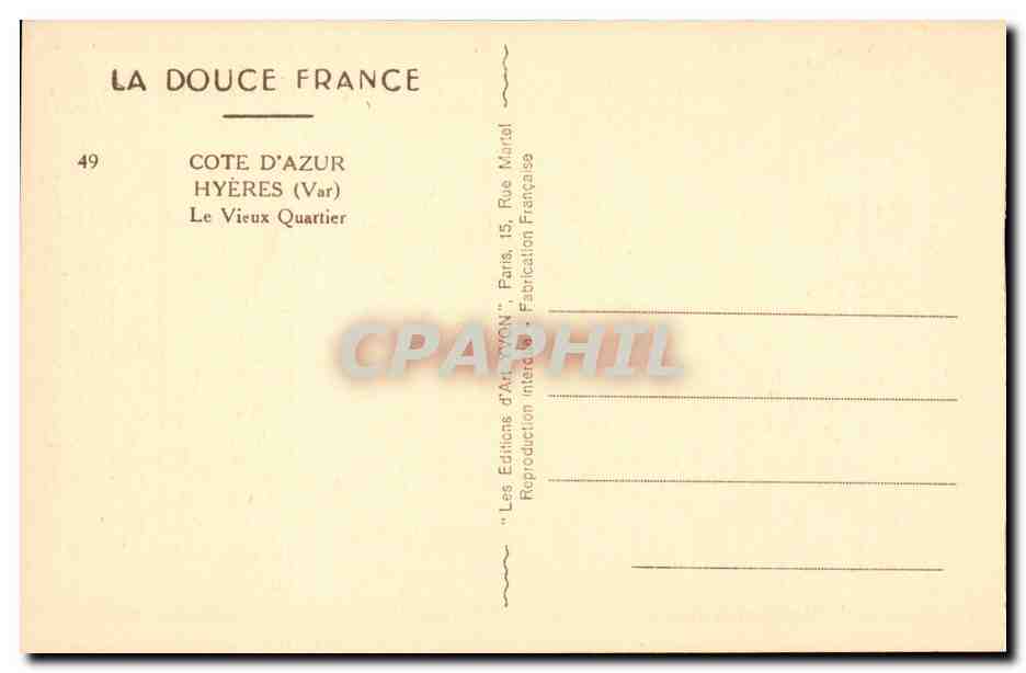 Hyères (Var) — Le Vieux Quartier — Yvon — Verso