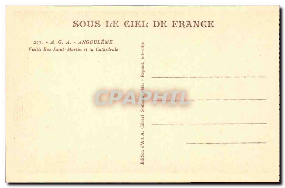 Angouleme CPA Vieille rue Saint Martin et la cathedrale — Rückseite