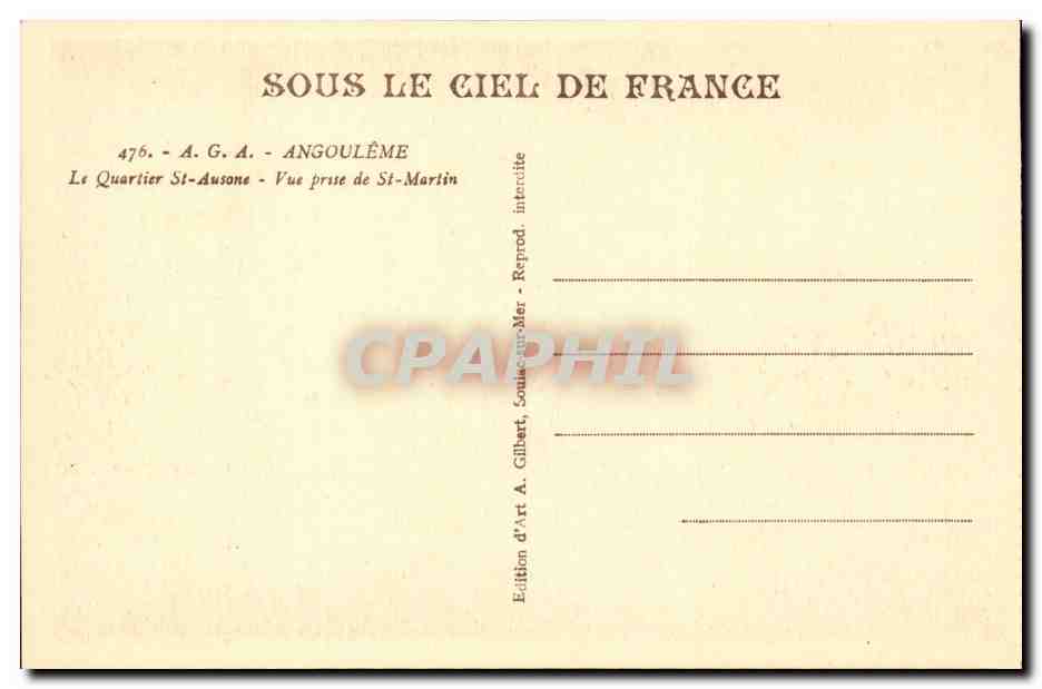 Angoulême — Le Quartier St-Ausone — Vue prise de St-Martin — Édition A. Gilbert — Rückseite