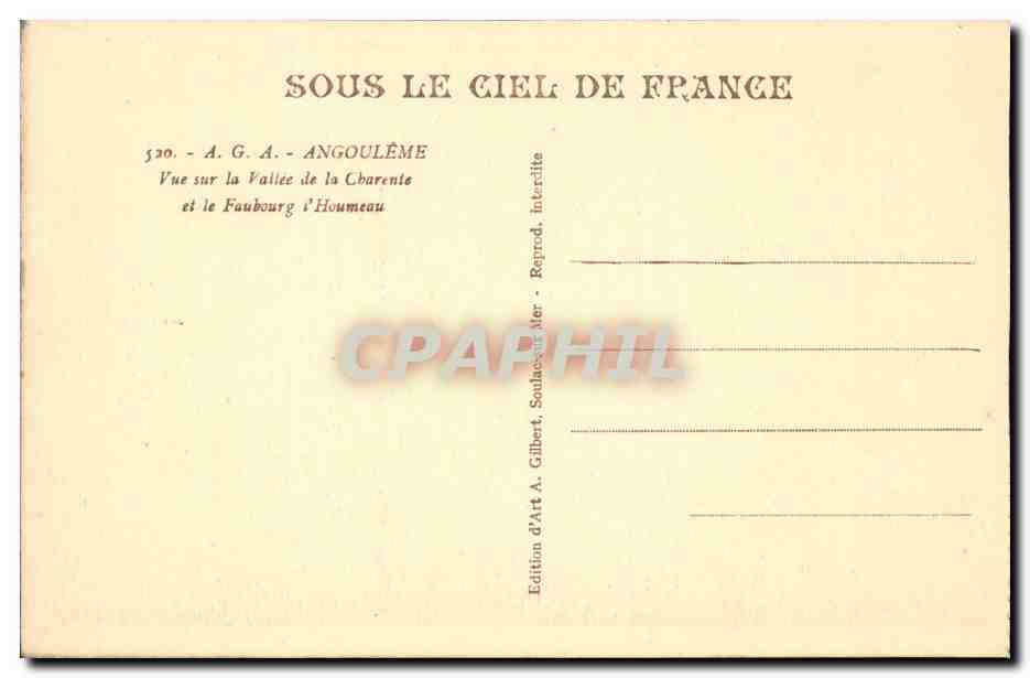 Angoulême — Vue sur la Vallée de la Charente et le Faubourg d'Houmeau — Édition A. Gilbert — Achterkant