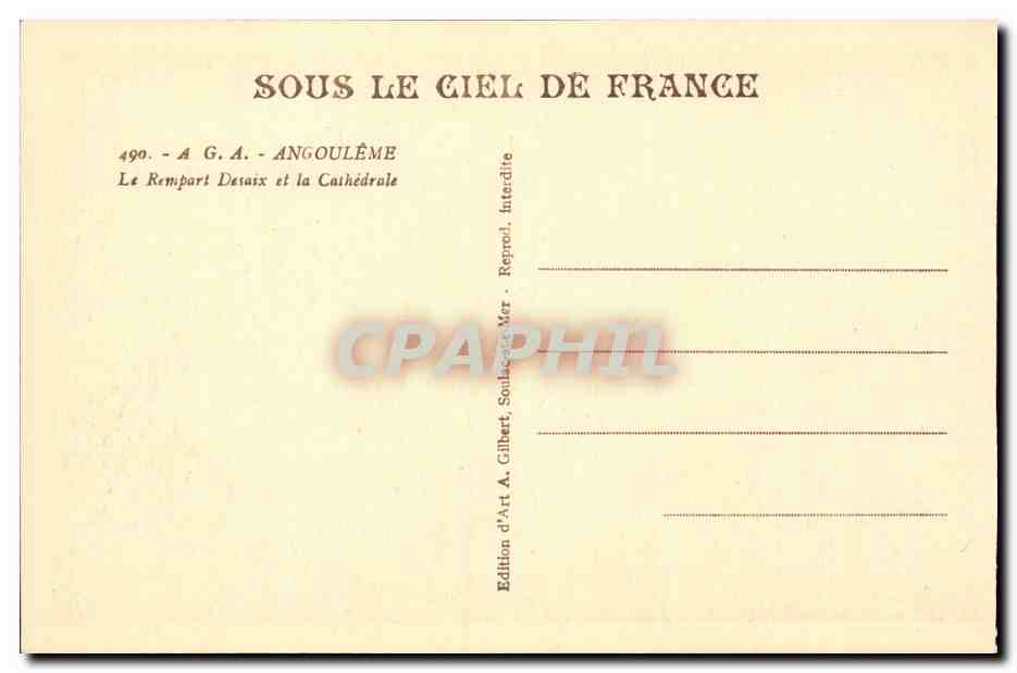 Angoulême — Le Rempart Desaix et la Cathédrale — Édition d'Art A. Gilbert, Soulaç-et-Mer — Rückseite