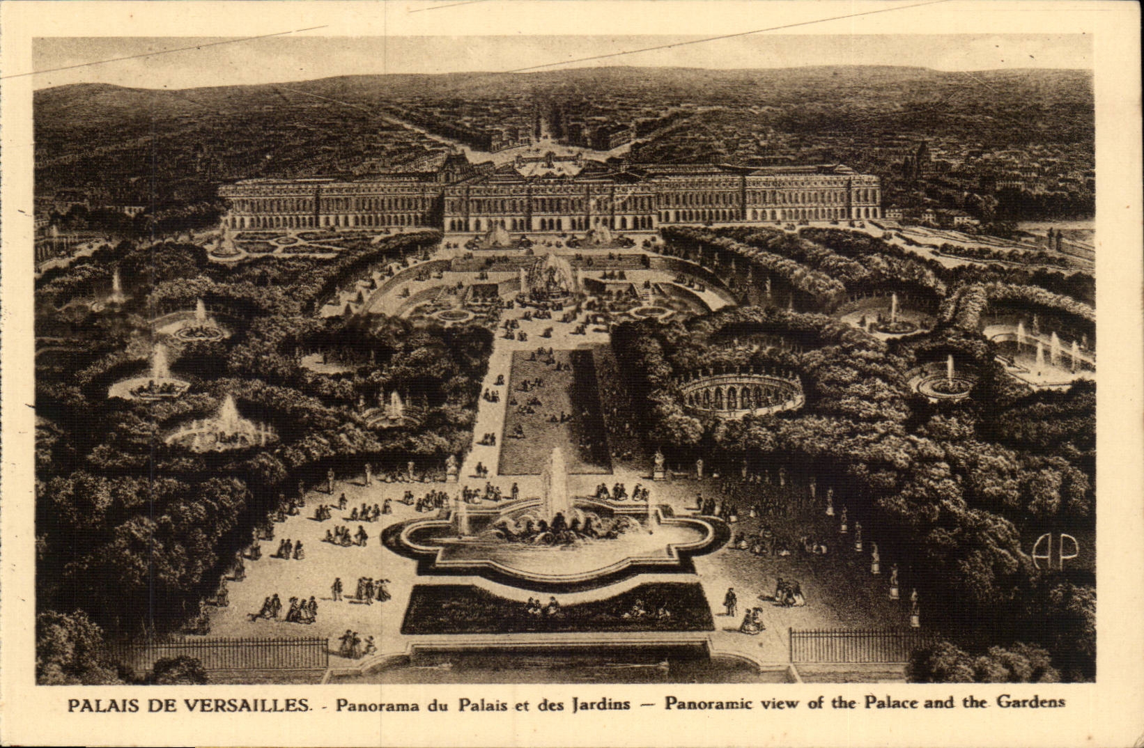 Versailles - Panorama du Palais et des Jardins CPA 