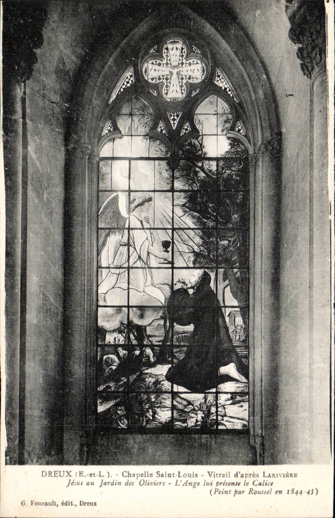 Chapelle Saint-Louis - Vitrail d'après Larivière - Jésus au Jardin des Oliviers - L'Ange lui présente le Calice