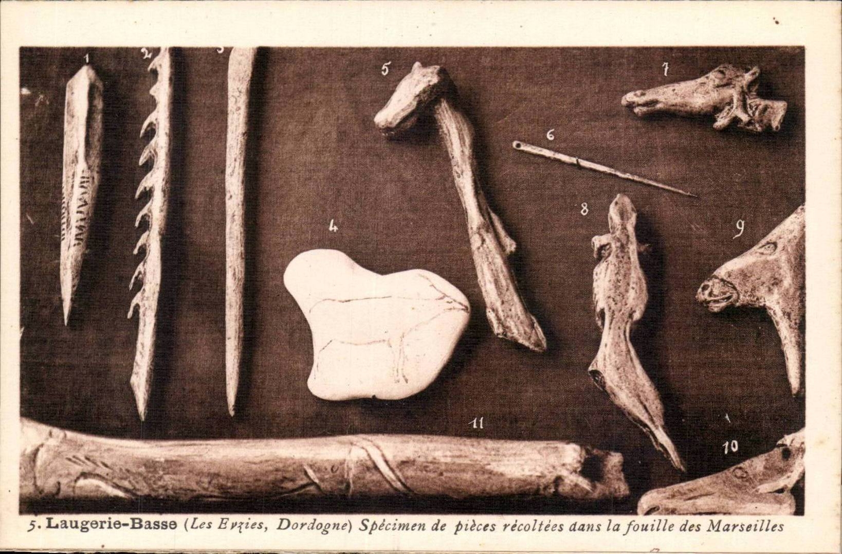 Laugerie-Basse (Les Eyzies, Dordogne) — Spécimens de pièces récoltées dans la fouille des Marseilles — Imp. François, Limoges