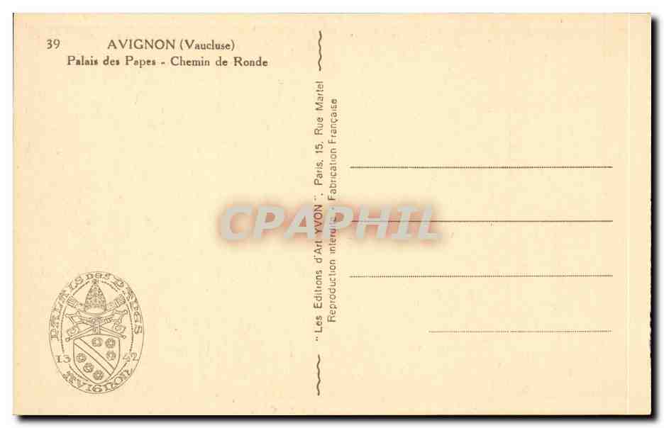 Avignon CPA Palais des papes Chemin de ronde — Verso
