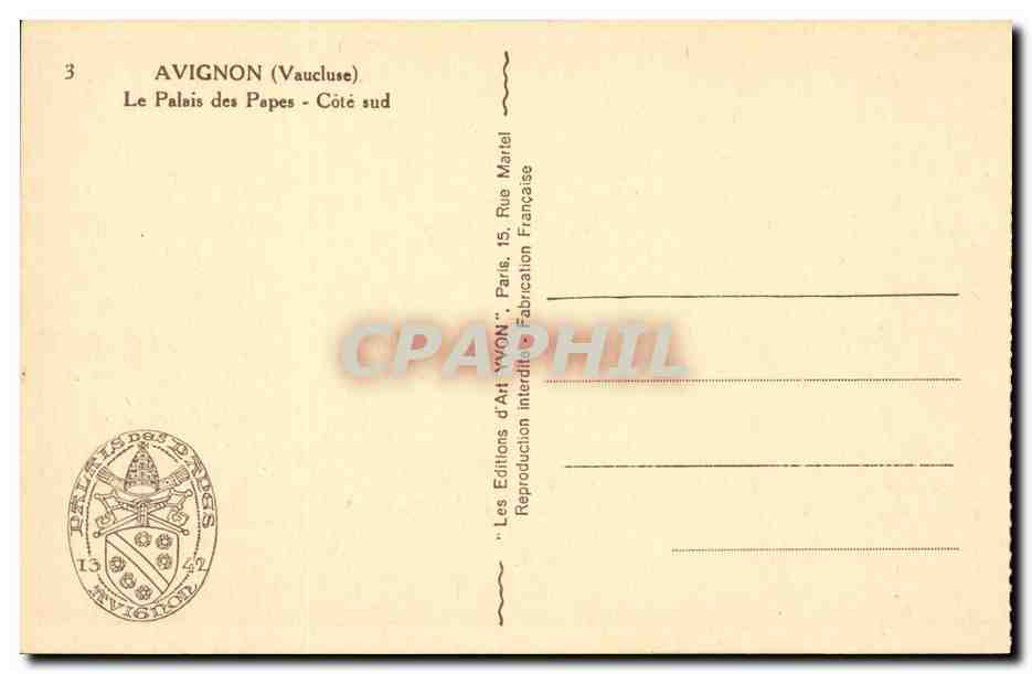 Avignon CPA Palais des Papes Cote sud — Verso
