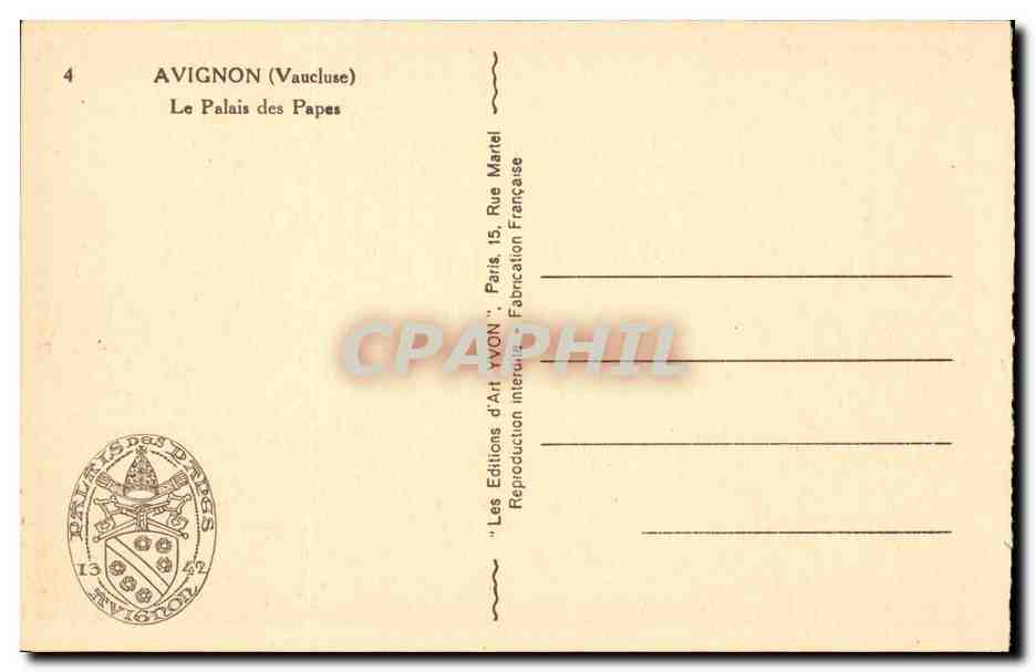 Avignon CPA Palais des Papes  — Verso