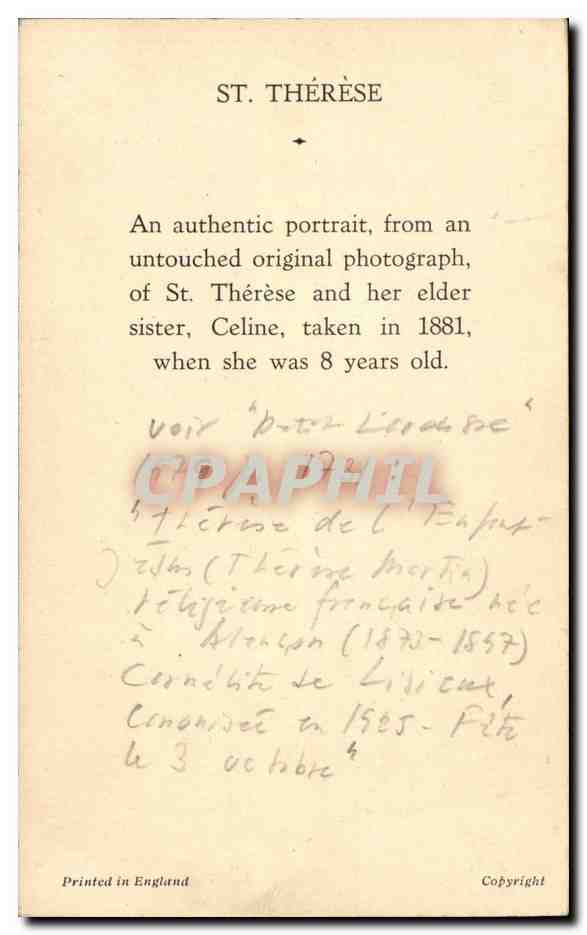 CPA St therese of Lisieux — Rückseite