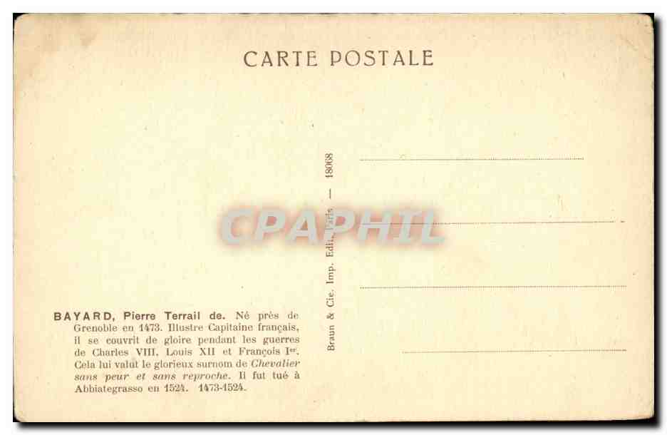 CPA Le Chevalier Bayard 1473 1524 — Rückseite