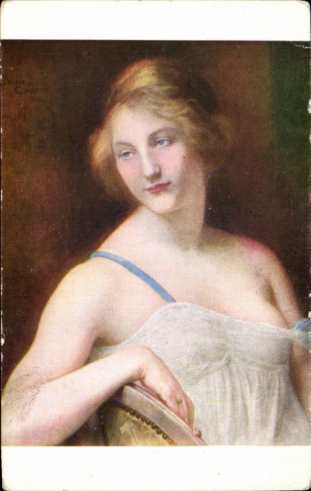 CPA Courtois Jeune fille au ruban bleu