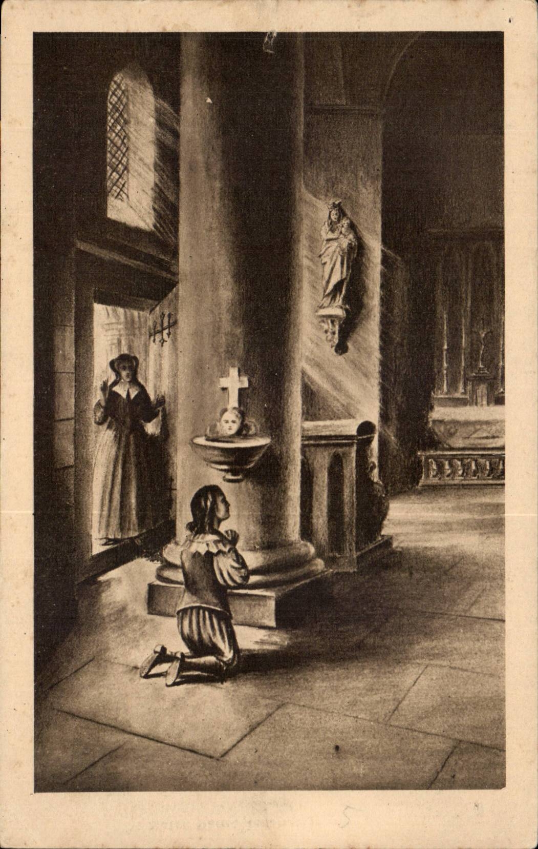 CPA Notre Dame de Charite de Caen Jean Eudes a genoux dans l'eglise de Ri