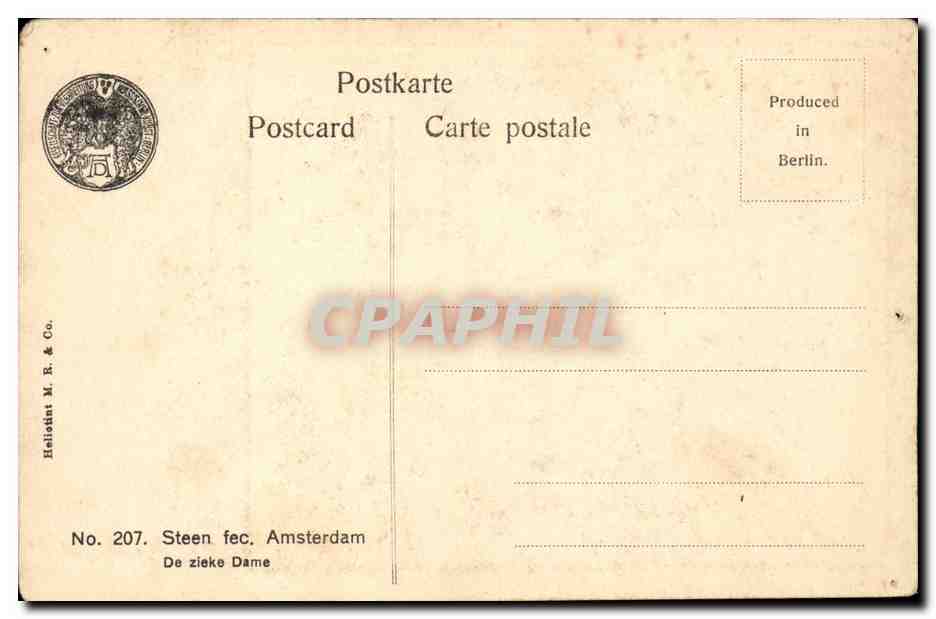 CPA Steen fed Amsterdam De Zieke Dame — Rückseite