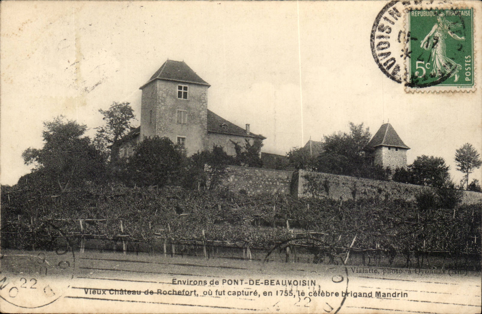 Antike Ansichtskarte Umgebung von Pont de Beauvoisin Altes Schloss von Rochefort oder wurde der Bandit Mandrin gefangen genommen